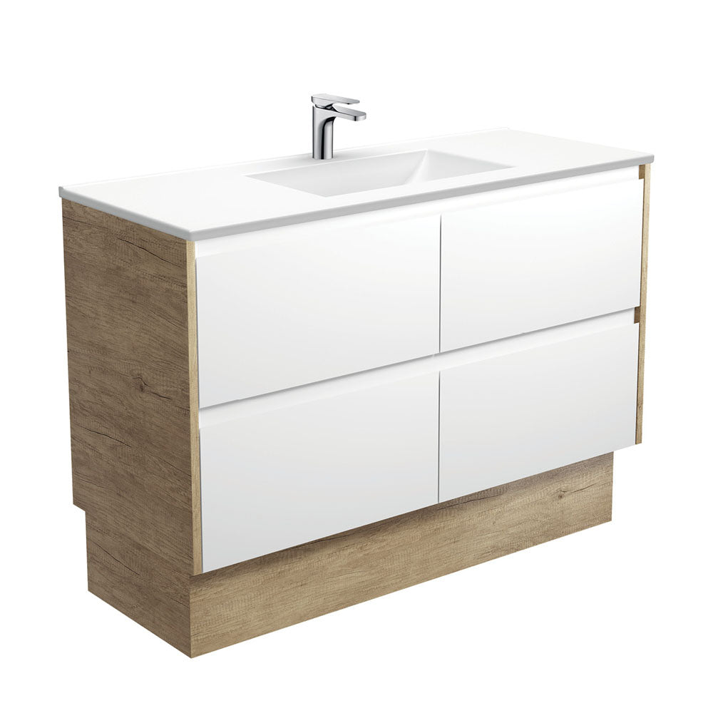 Vanessa Amato Satin White Vanity On Kick, Scandi Oak Panels