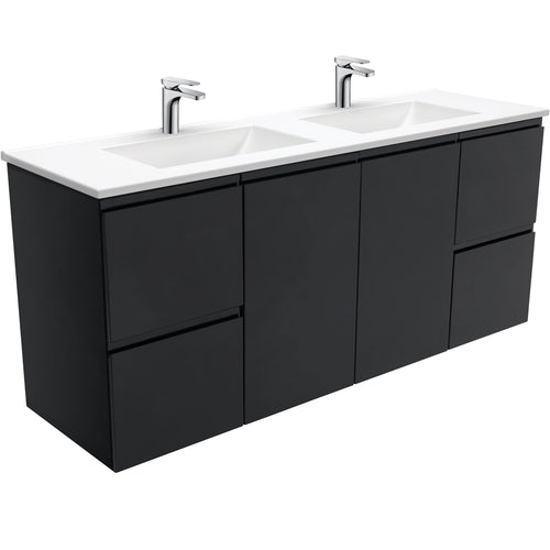 Vanessa Fingerpull Satin Black 1500 Double Bowl Wall-Hung Vanity
