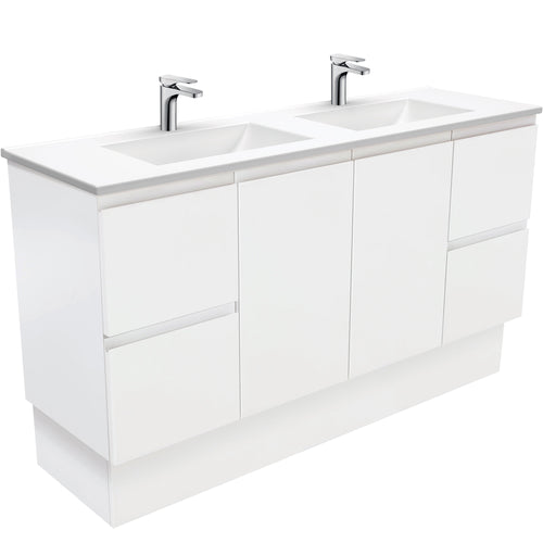 Vanessa Fingerpull Satin White 1500 Double Bowl Vanity On Kickboard