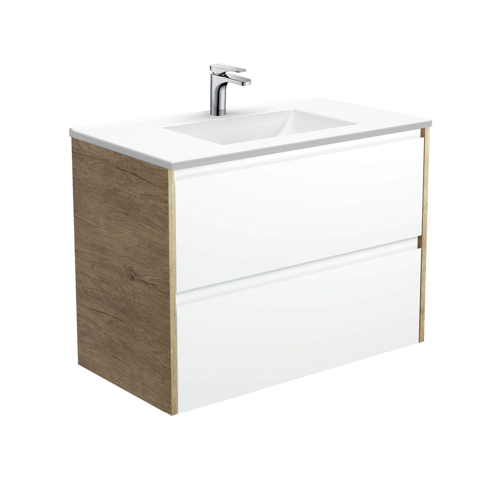 Vanessa Amato Satin White Wall-Hung Vanity, Scandi Oak Panels