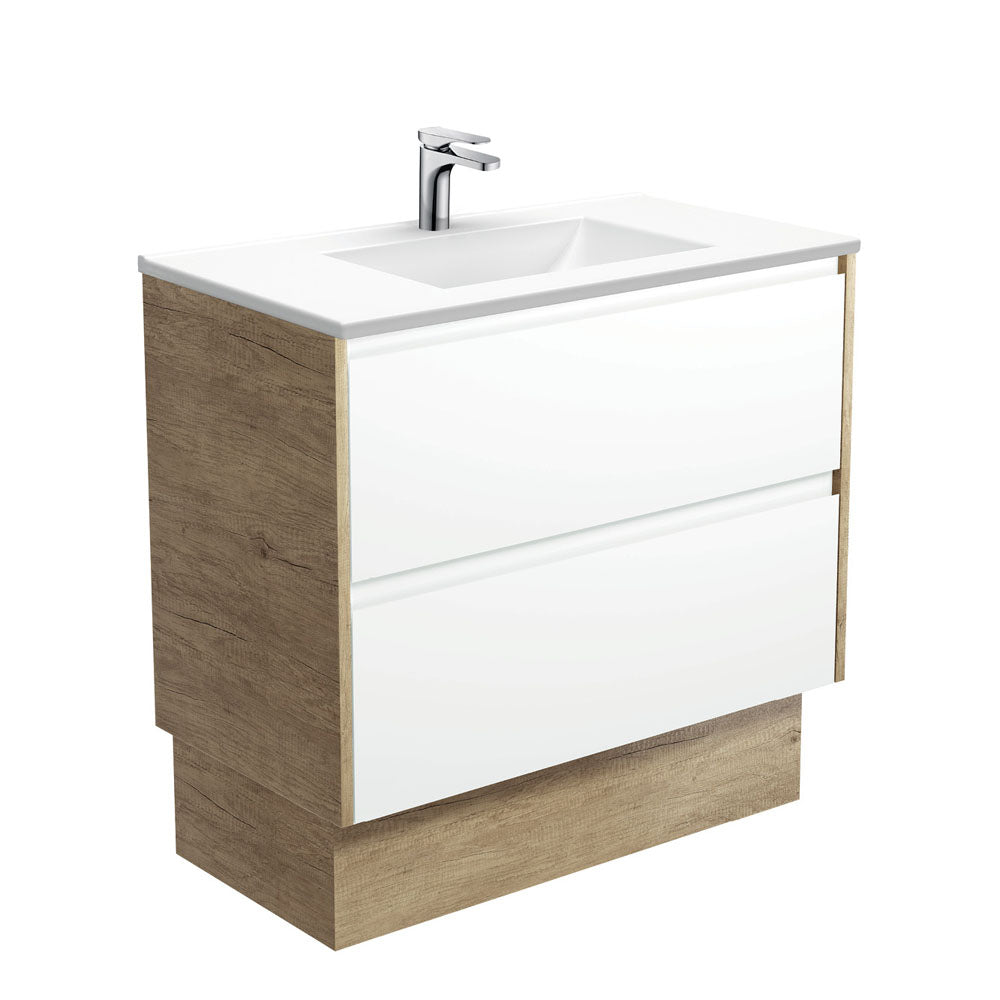 Vanessa Amato Satin White Vanity On Kick, Scandi Oak Panels