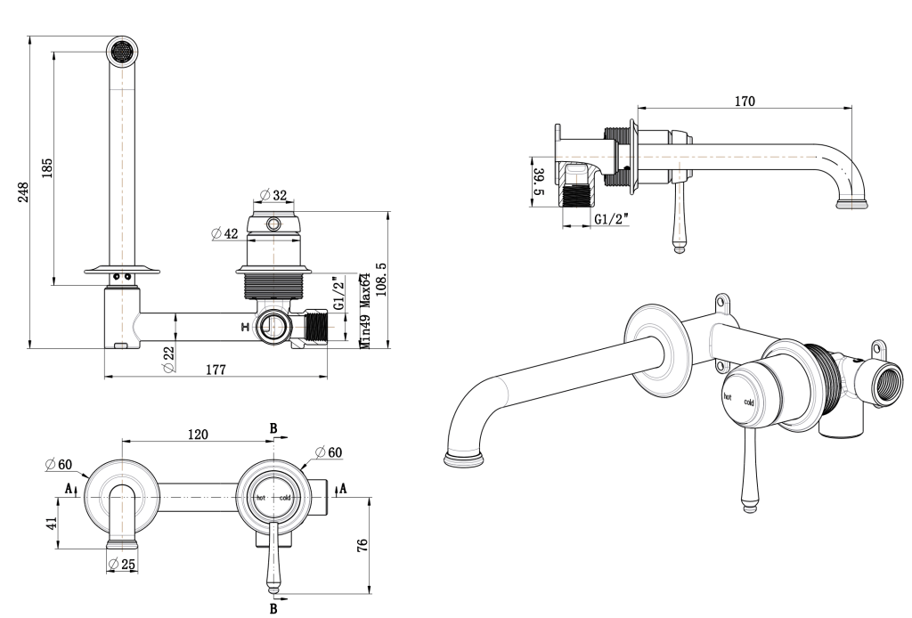 Mica Heritage Wall-Spout Combo - TRIM KIT ONLY - Neche Interiors