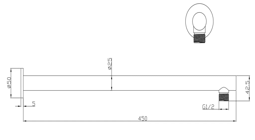 LVB Mica Wall Shower Arm – 450mm – Straight - Living Brass