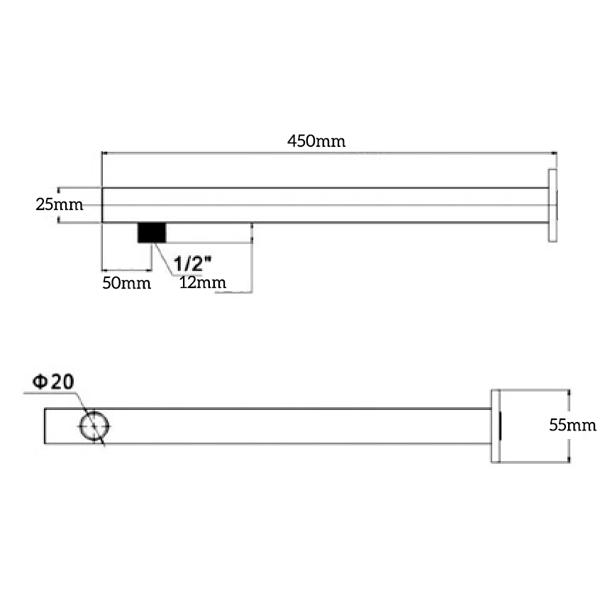 Mica Wall Shower Arm - 450mm - Straight - Neche Interiors