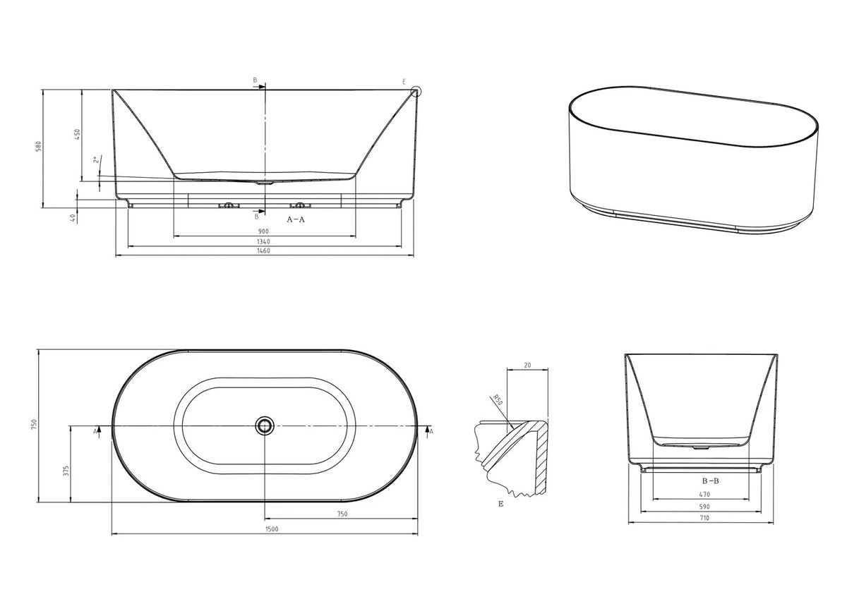 Celine Corner Bath with Overflow - Neche Interiors