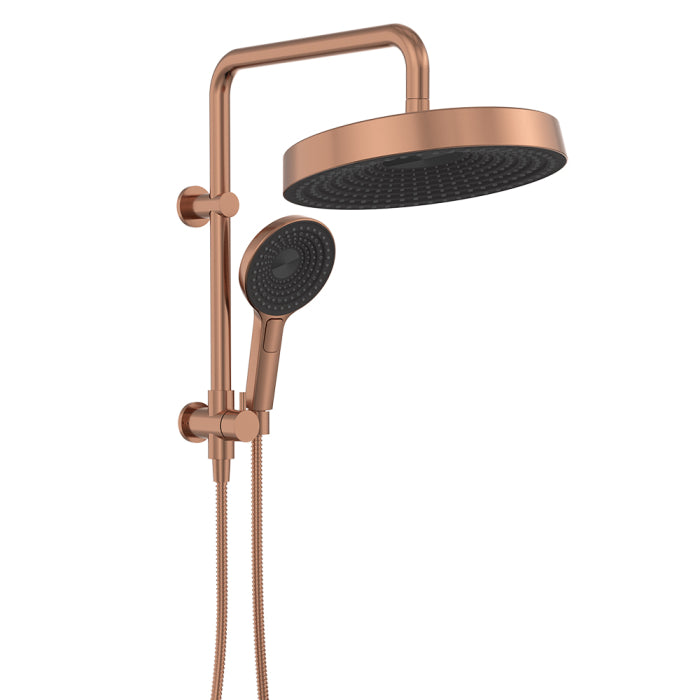 Fienza Kuro Twin Half-Rail Shower Round Head Brushed Copper