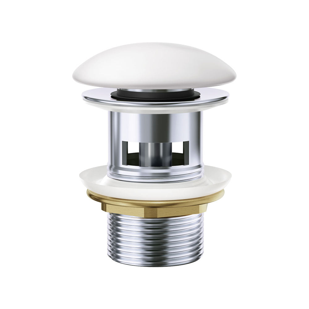 Fienza Pop-Up 32mm Overflow Basin Waste, Matte White Ceramic Cap WAS58MW