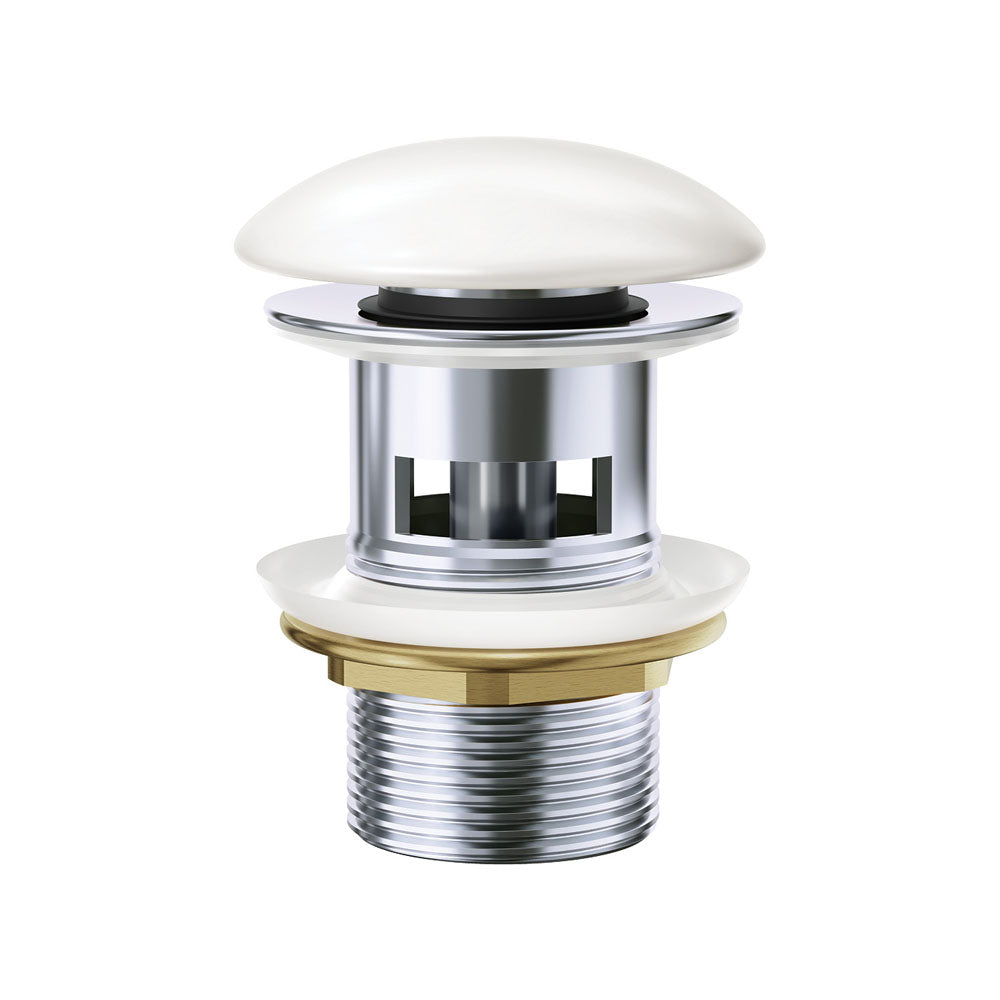 Fienza Pop-Up 32mm Overflow Basin Waste, Gloss White Ceramic Cap WAS82