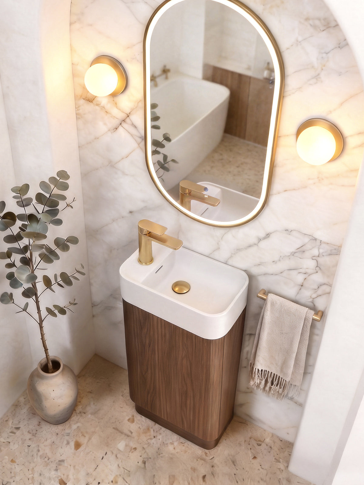 Otti Maxi Space Saver Sable Walnut Curved Floor Standing Vanity
