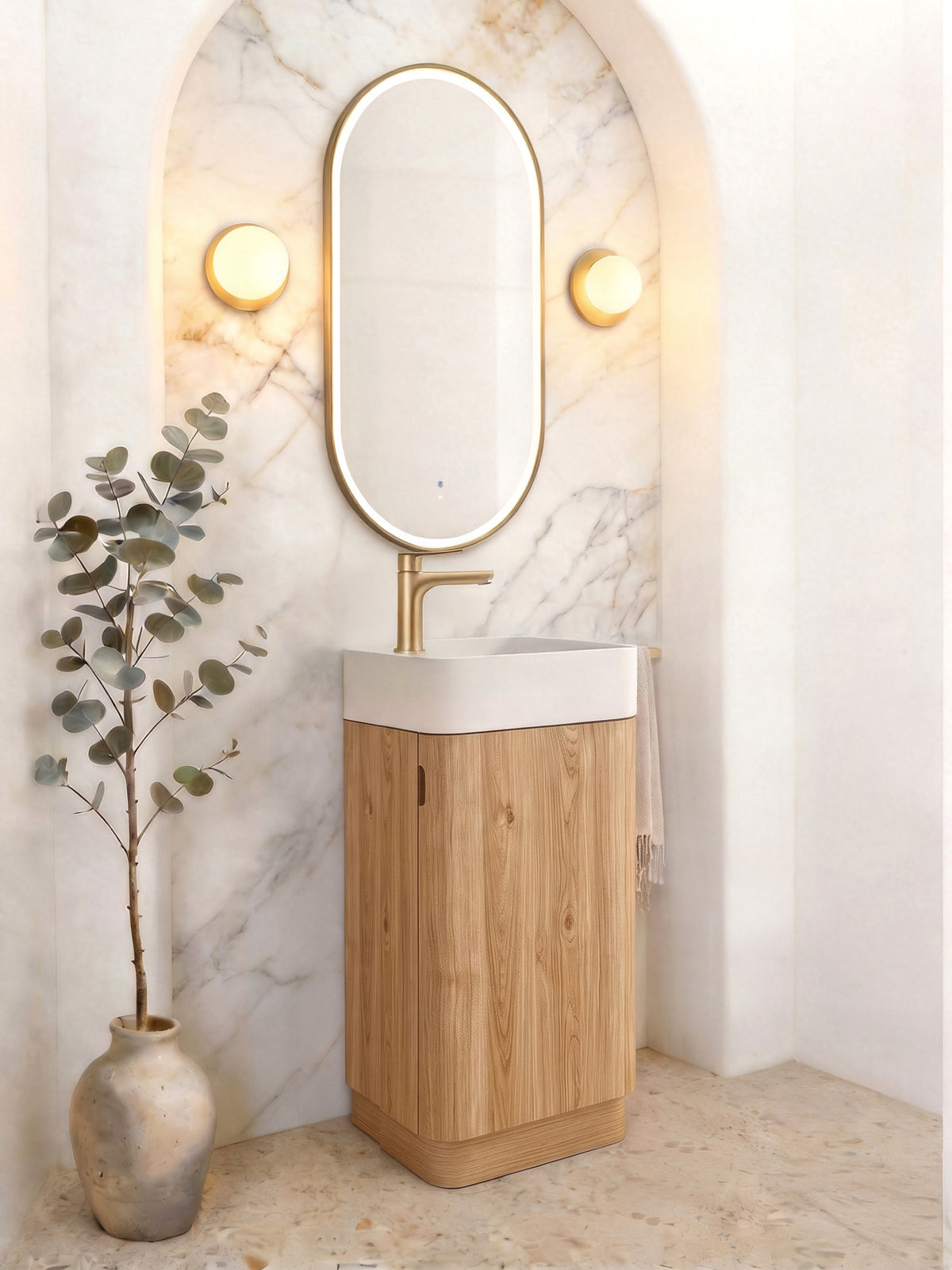 Otti Maxi Space Saver Woodland Oak Curved Floor Standing Vanity
