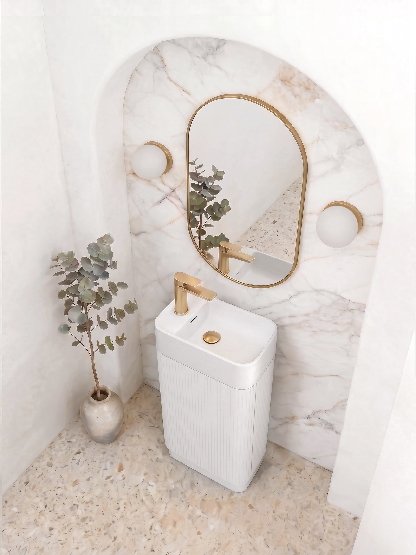 Otti Maxi Space Saver Matte White Curved Floor Standing Vanity