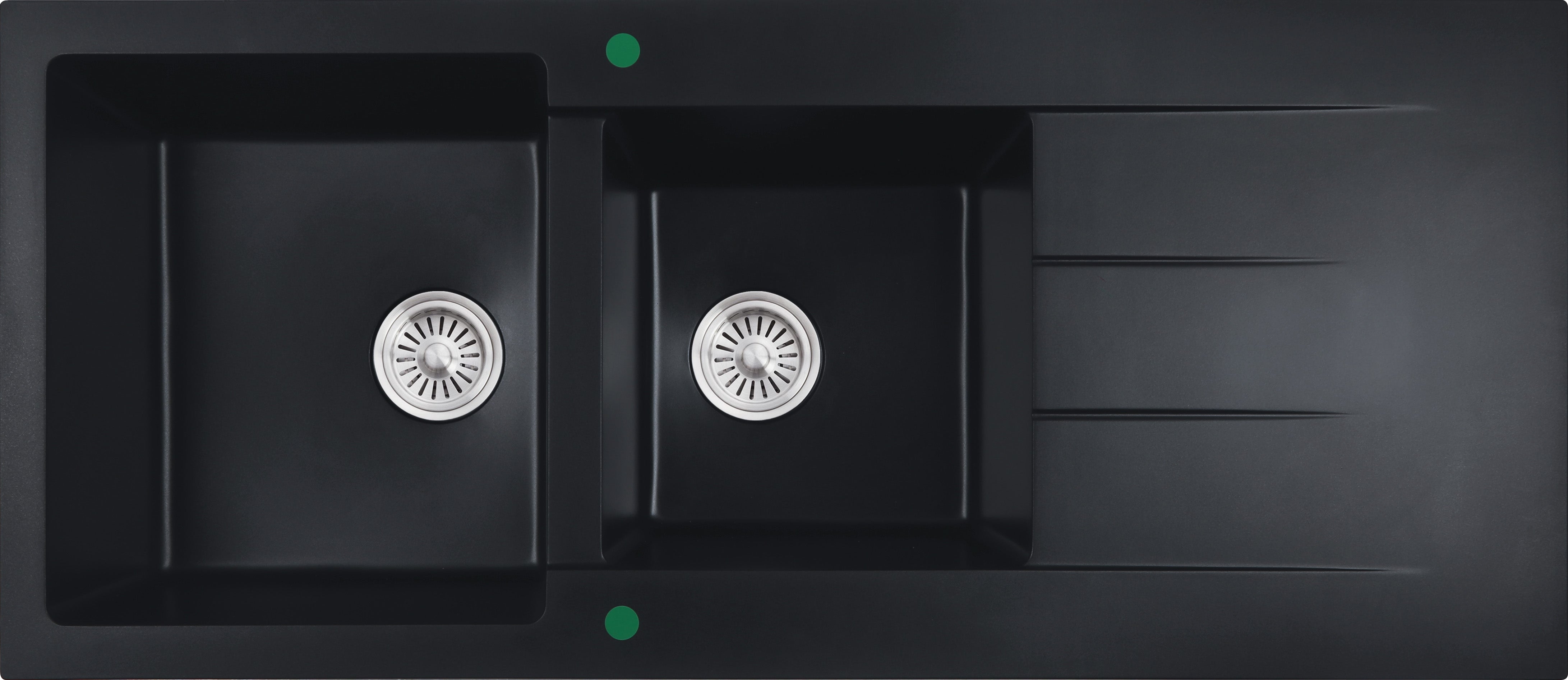 Cora Black Granite Sink One & Half Bowl with drainer 1160x500x210 - Matt Black