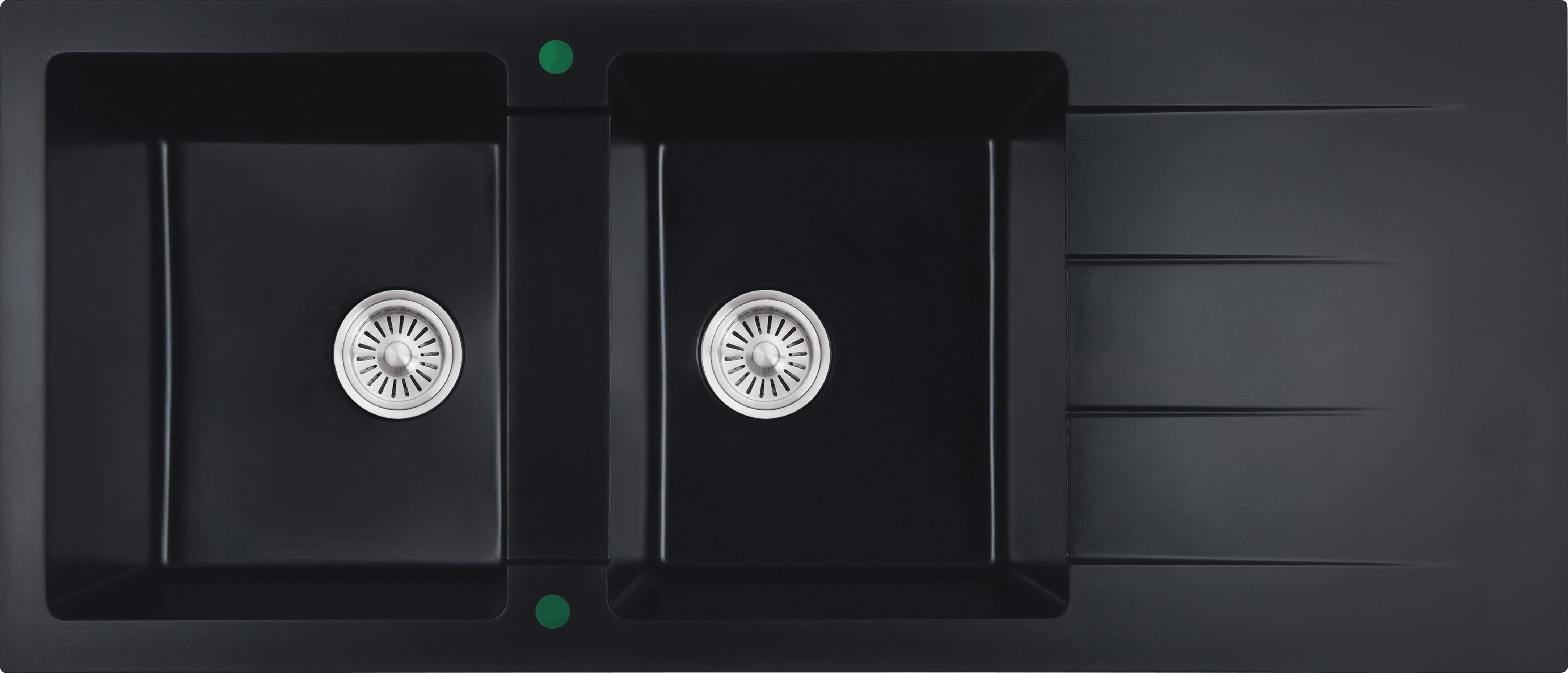 Cora Black Granite Sink Double Bowl with drainer 1160x500x210 - Matt Black