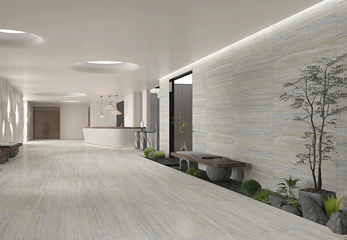 Euromarmo Travertine Silver Gold lifestyle 1