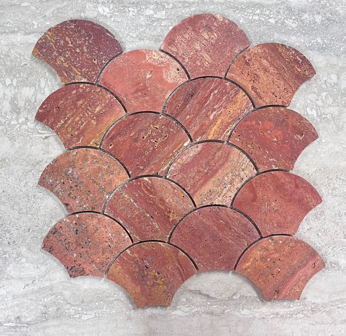 Starstile Honed Shell Mosaic – Red Travertine – full sheet