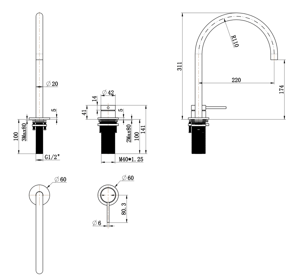 Mica Gooseneck Hob Sink/Basin Mixer Set - Neche Interiors
