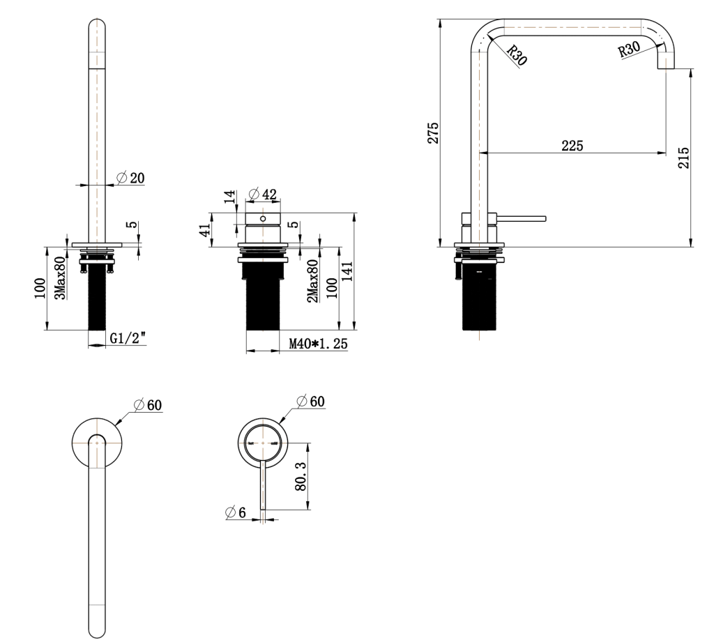 Mica Soft-Square Hob Sink/Basin Mixer Set - Neche Interiors