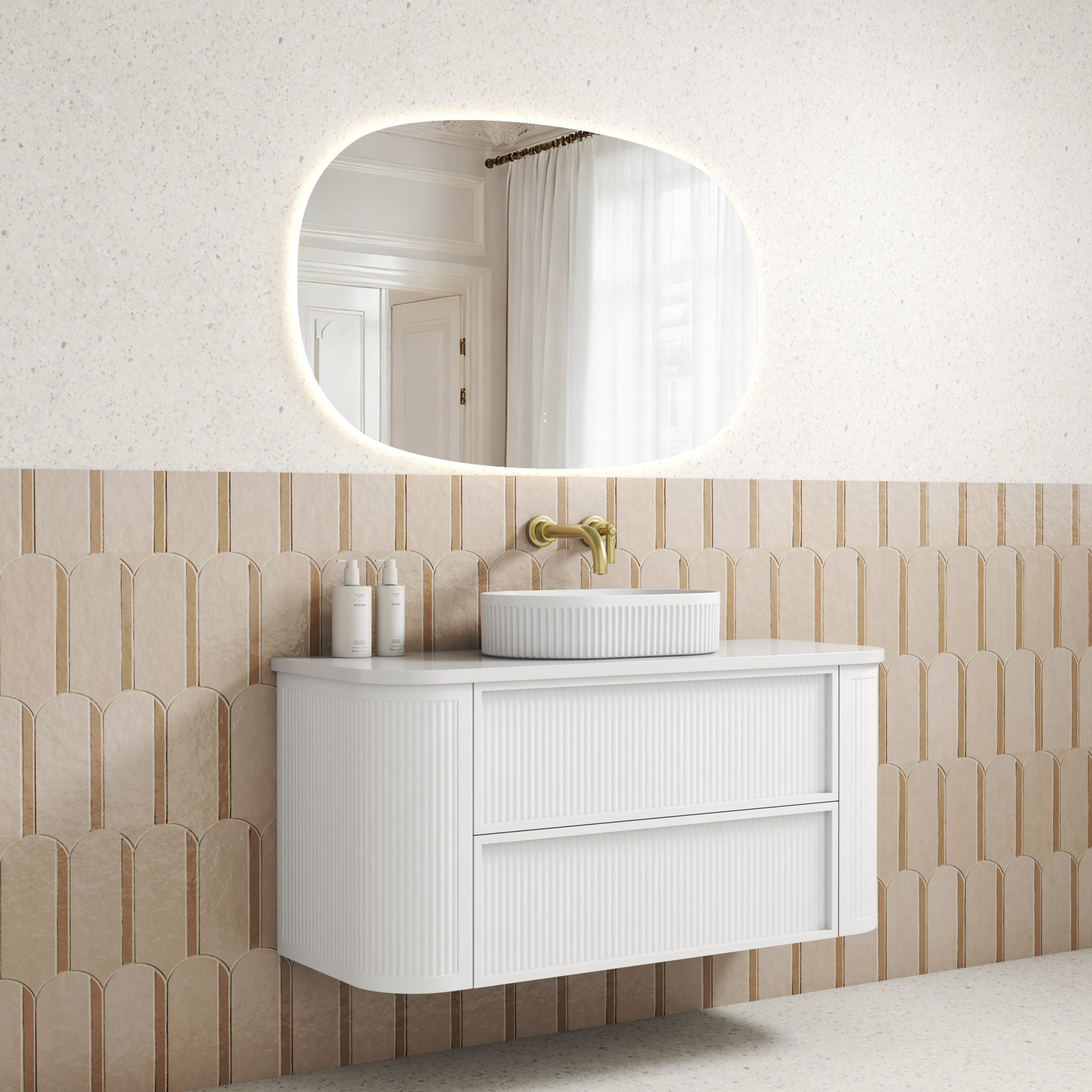 Ramee Matte White Fluted Wall Hung Vanity - Neche Interiors