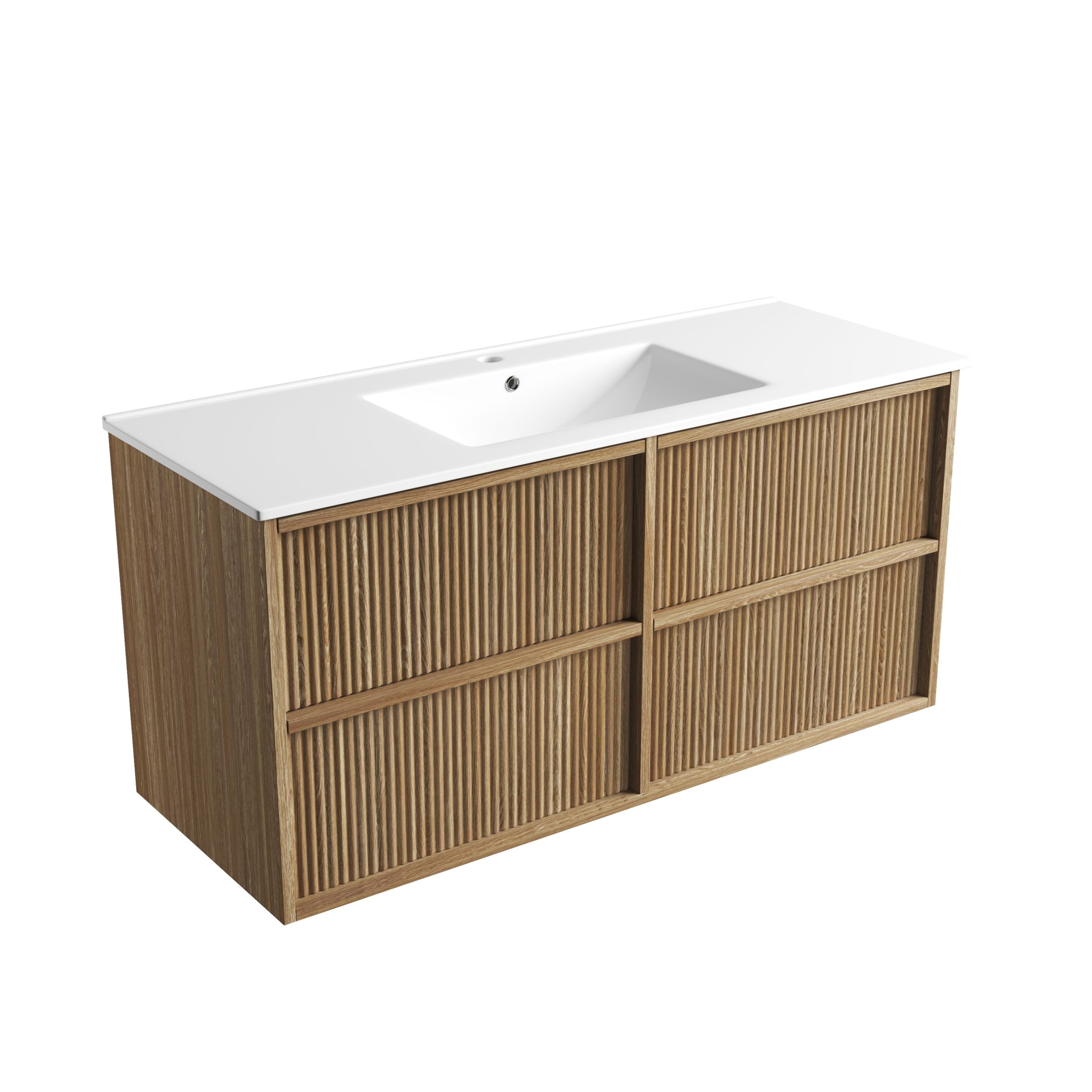Venetta Fluted Framed Wall Hung Harvest Oak Vanity - Neche Interiors