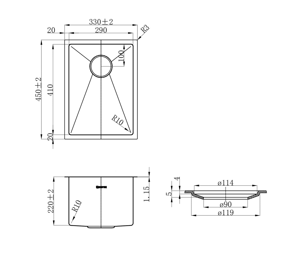 Axon Sink 33S 330x450x220 — view 2