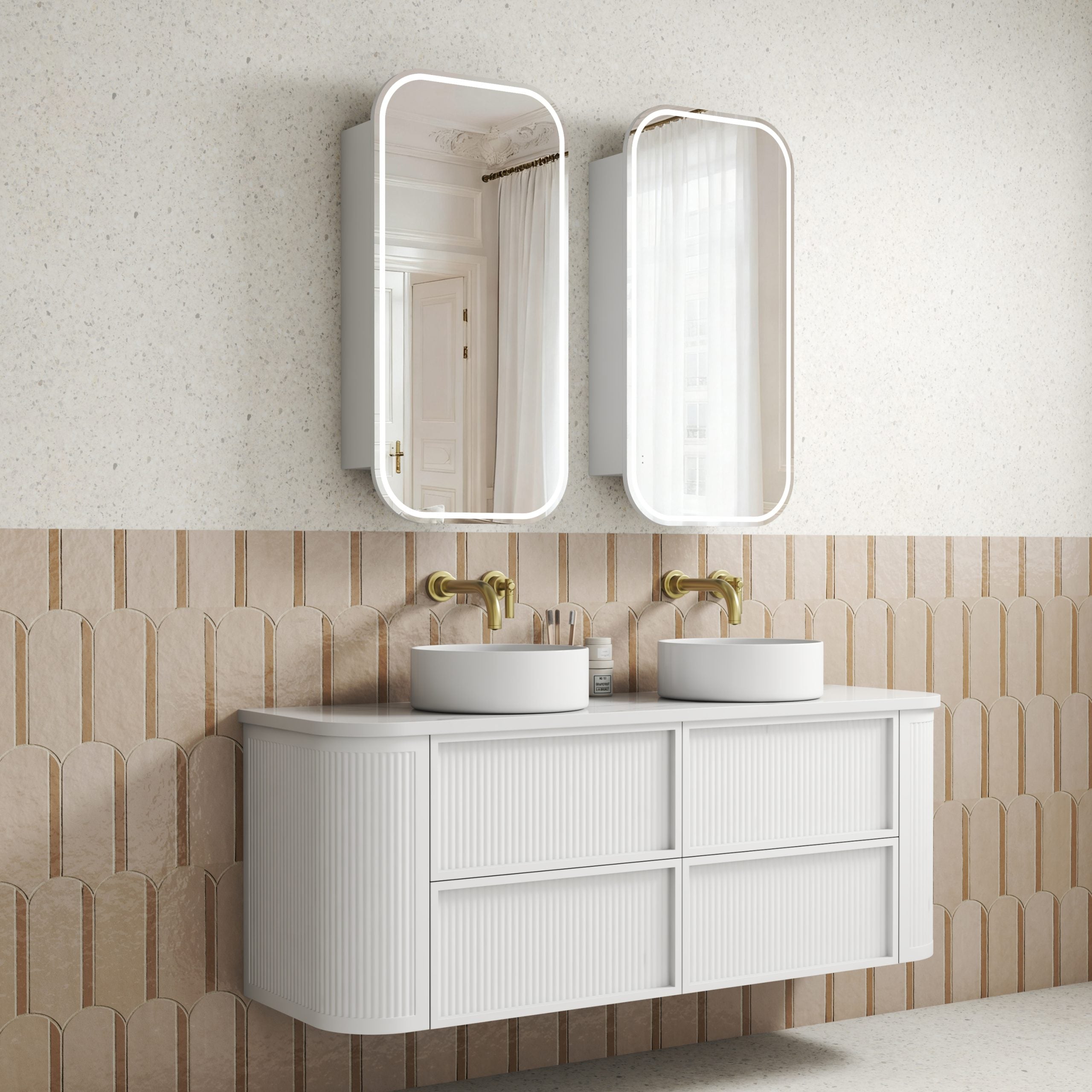 Ramee Matte White Fluted Wall Hung Vanity - Neche Interiors