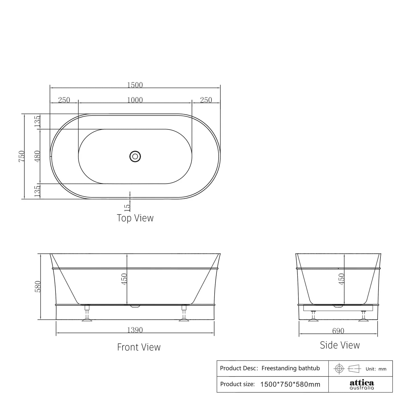 Attica Bondi Freestanding Designer Bath - Neche Interiors