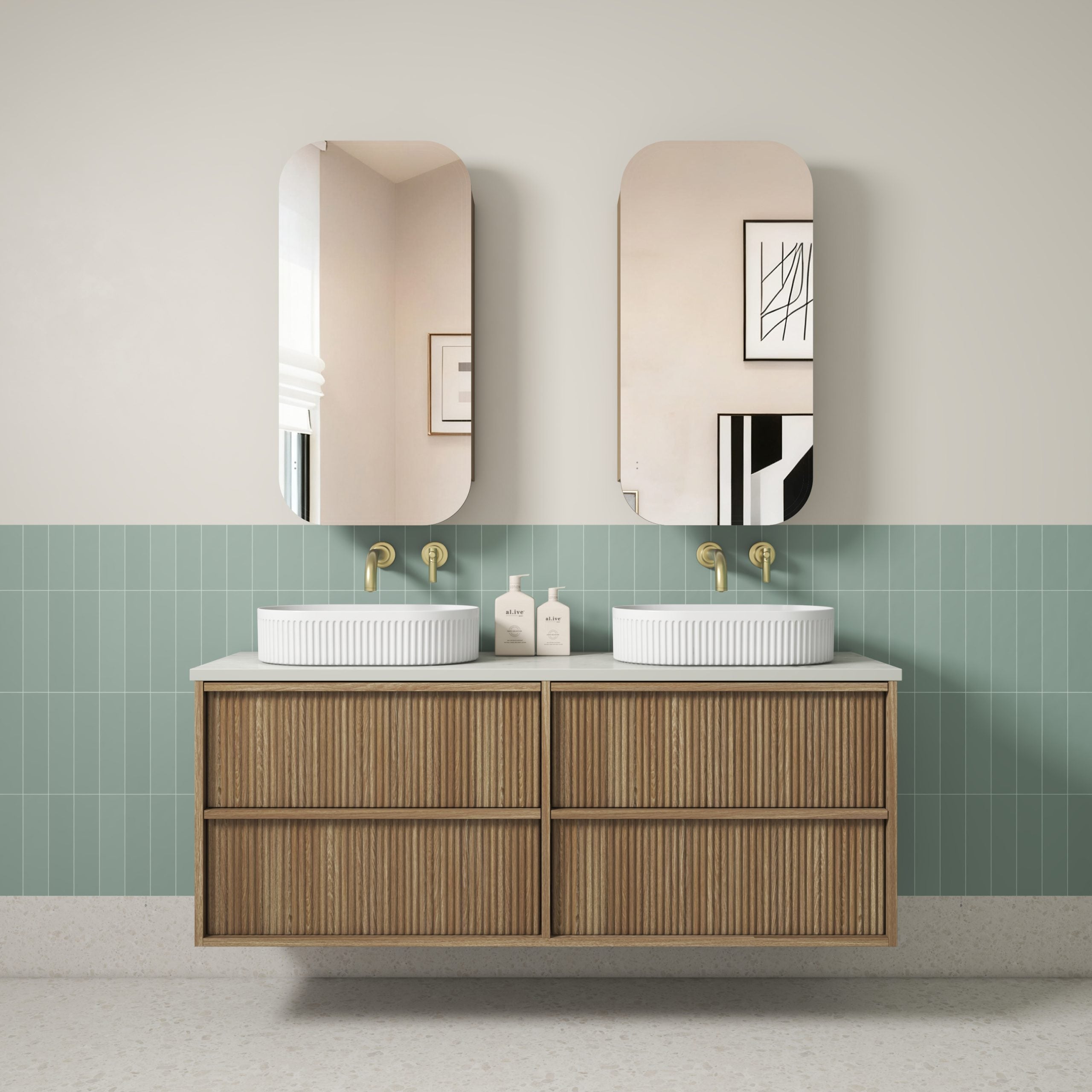 Venetta Fluted Framed Wall Hung Harvest Oak Vanity - Neche Interiors