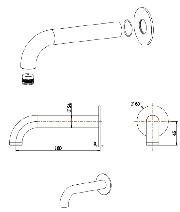 Mica Heritage Bath Spout – 160/220/250mm