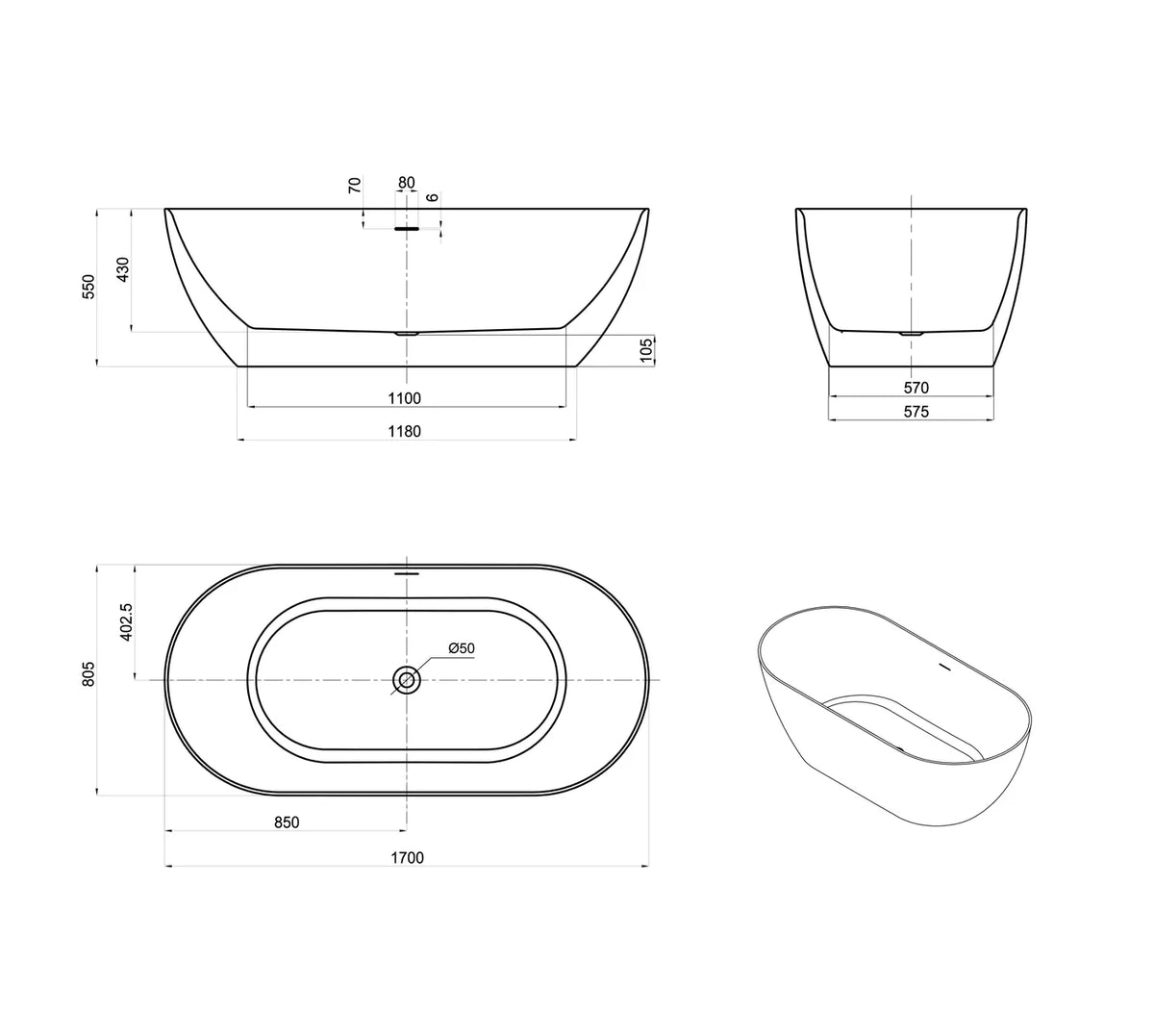 Attica Manolo White Bath with Overflow - Neche Interiors