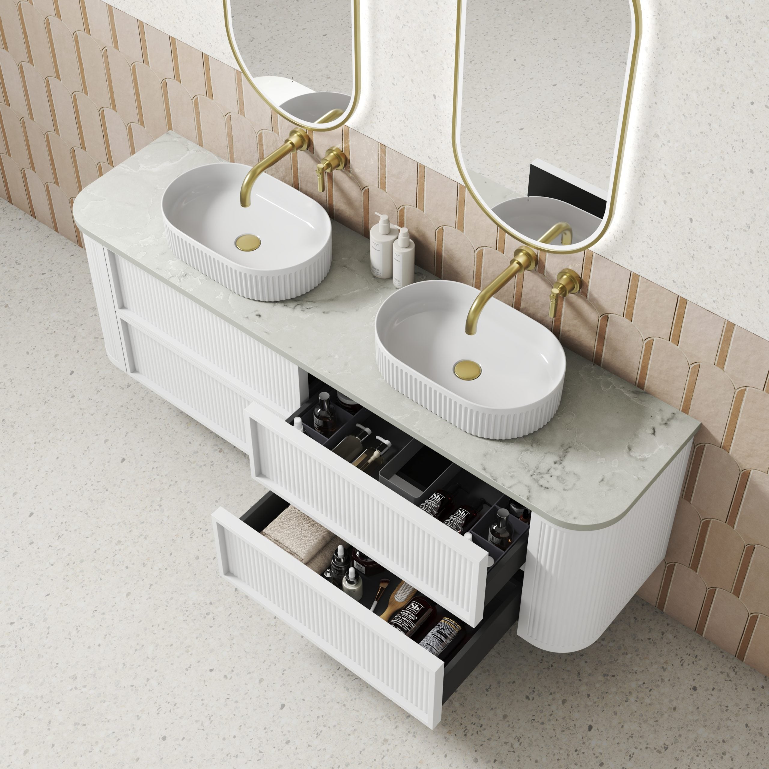 Ramee Matte White Fluted Wall Hung Vanity - Neche Interiors