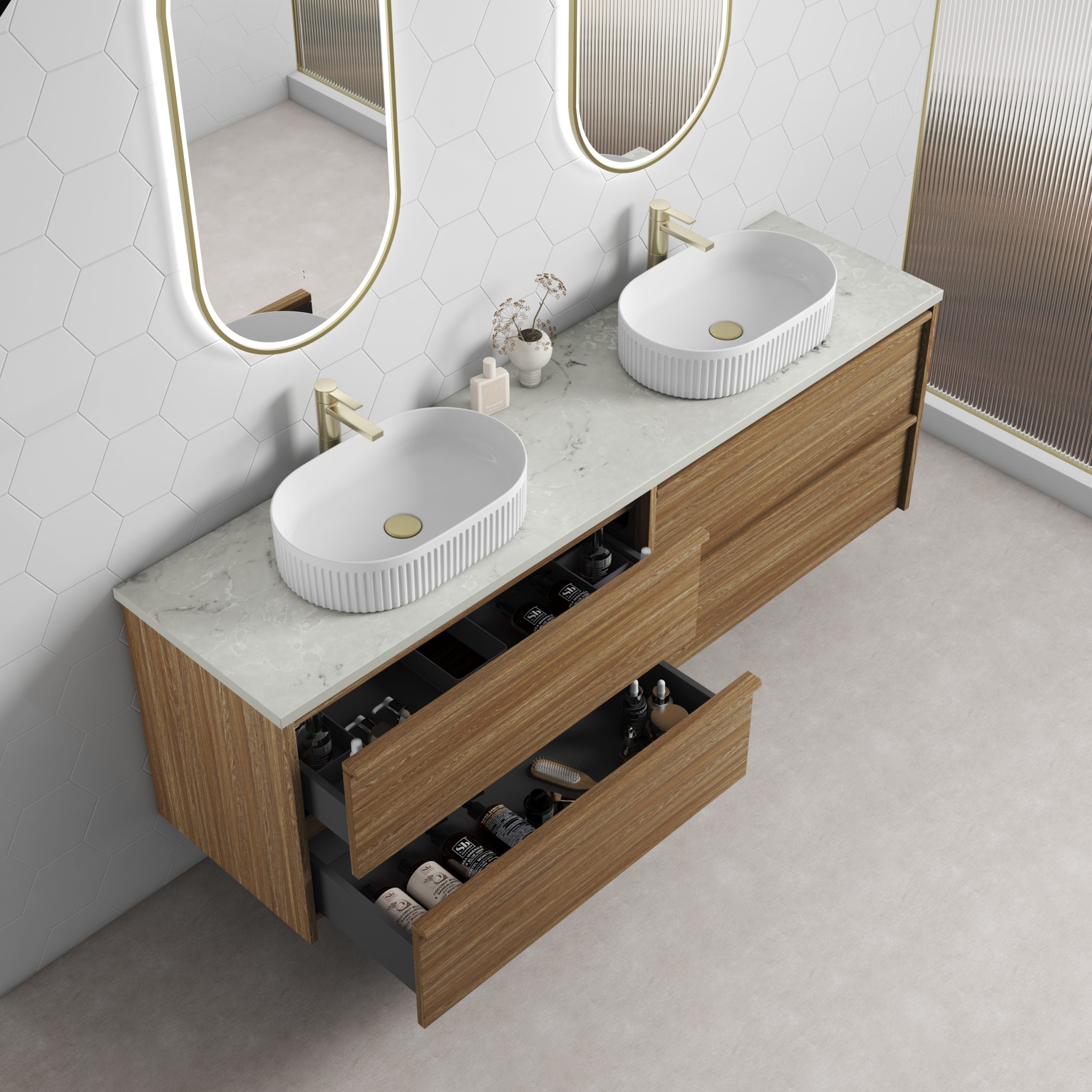 Venetta Framed Wall Hung Harvest Oak Vanity - Neche Interiors