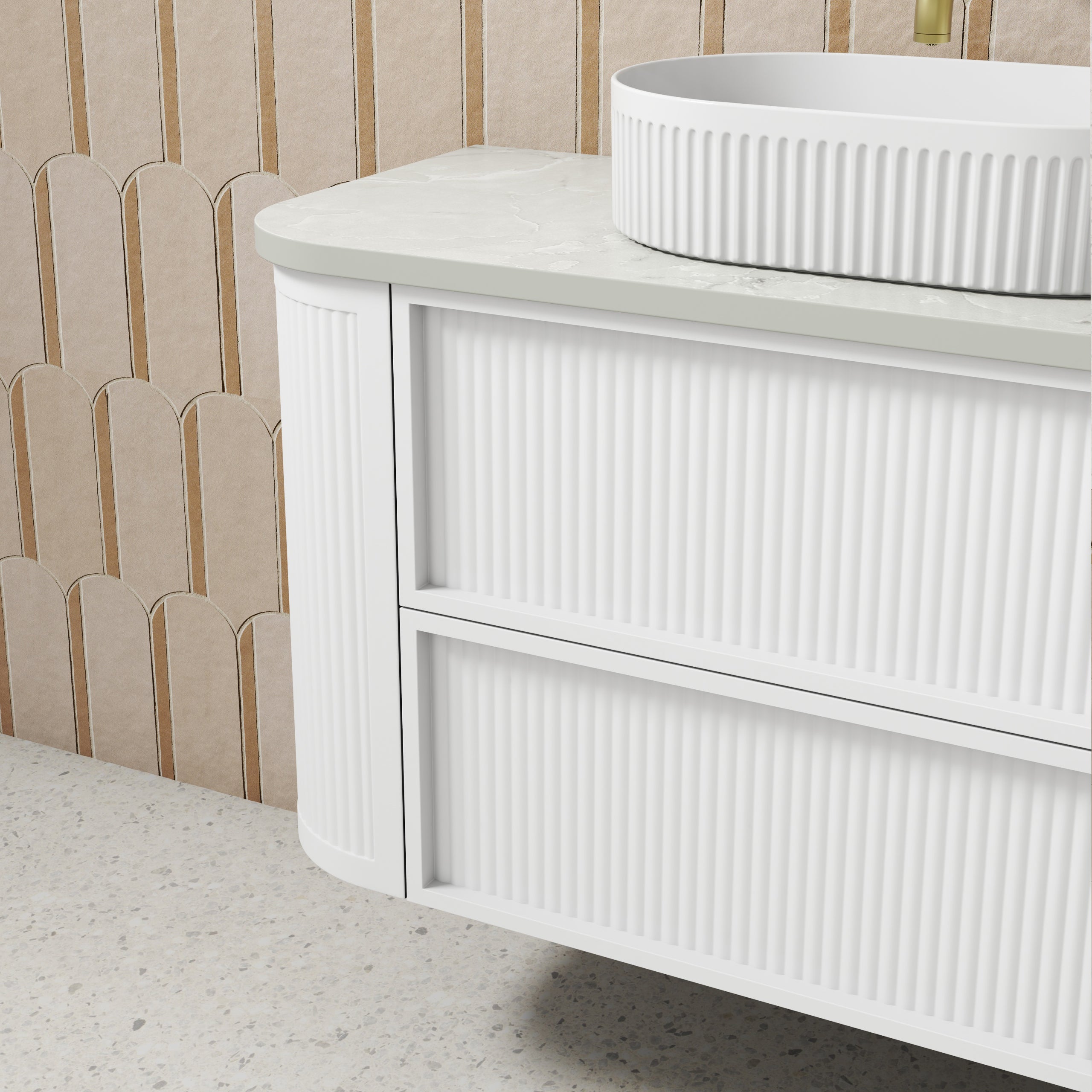 Ramee Matte White Fluted Wall Hung Vanity - Neche Interiors