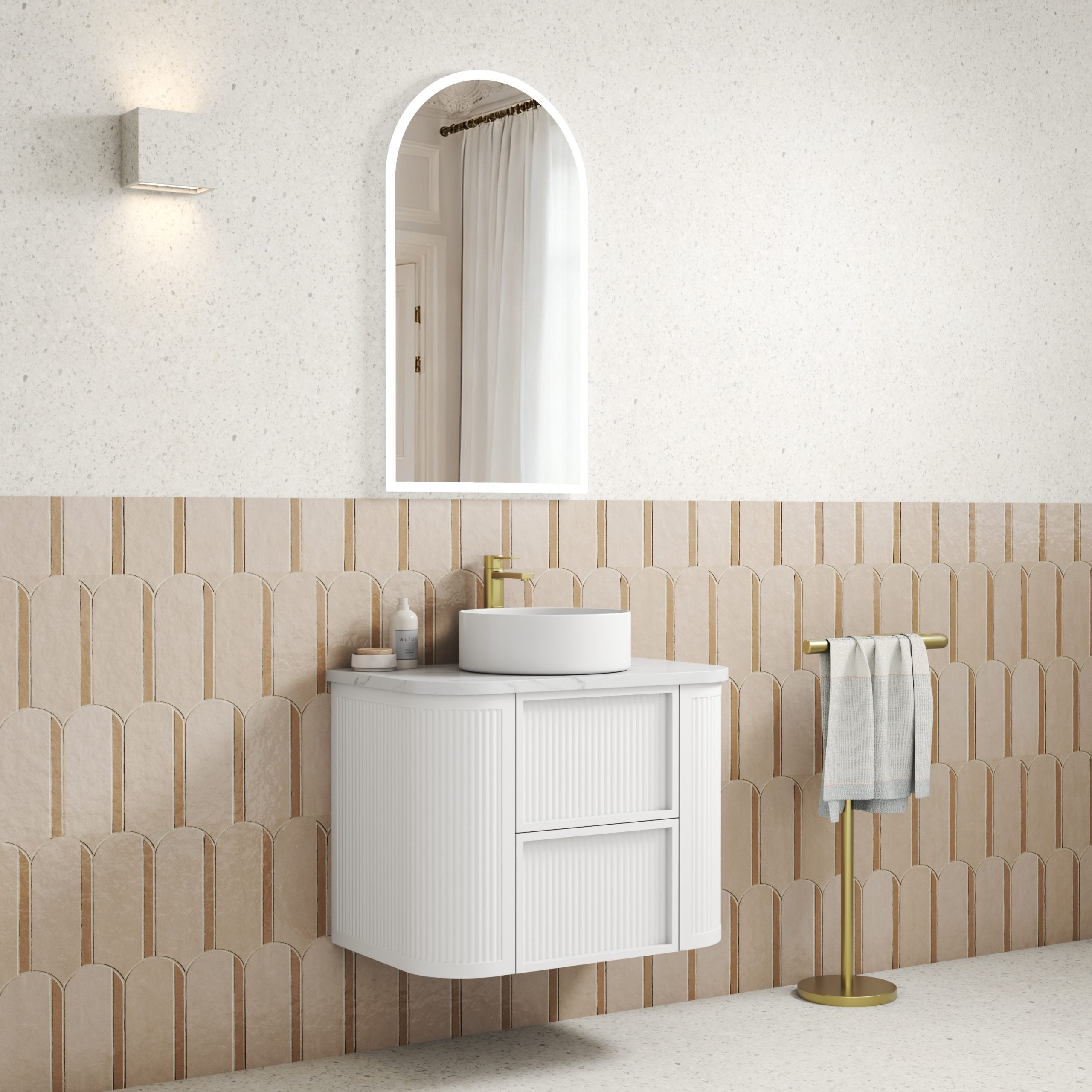 Ramee Matte White Fluted Wall Hung Vanity - Neche Interiors