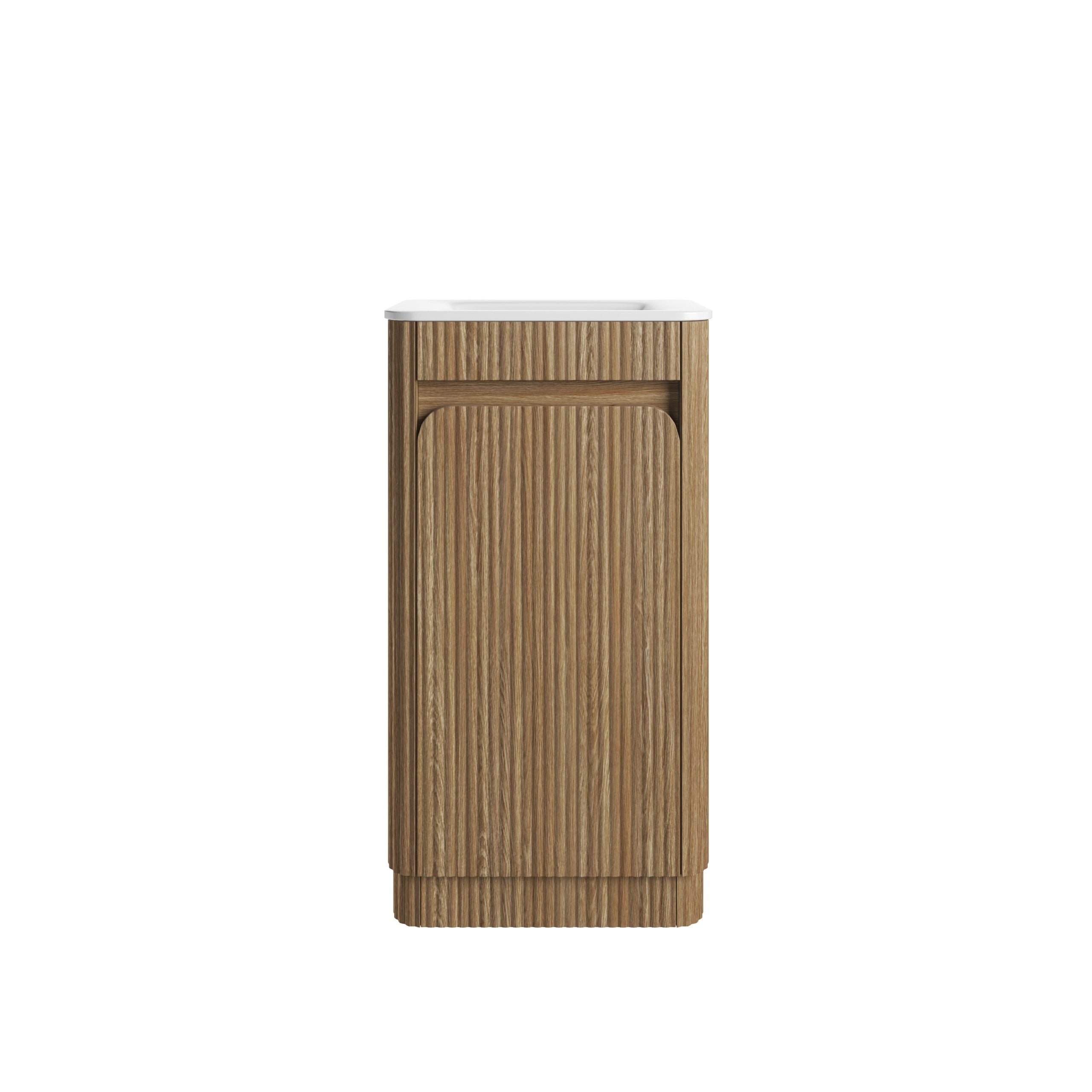 Mini Hartelle Fluted Floor Standing Harvest Oak Vanity - Neche Interiors