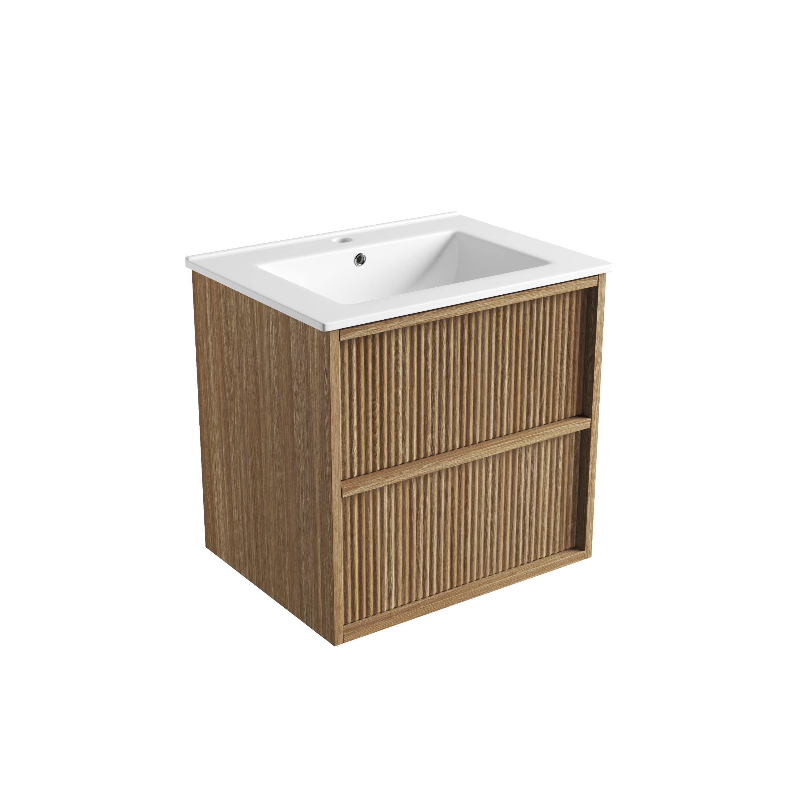 Venetta Fluted Framed Wall Hung Harvest Oak Vanity - Neche Interiors