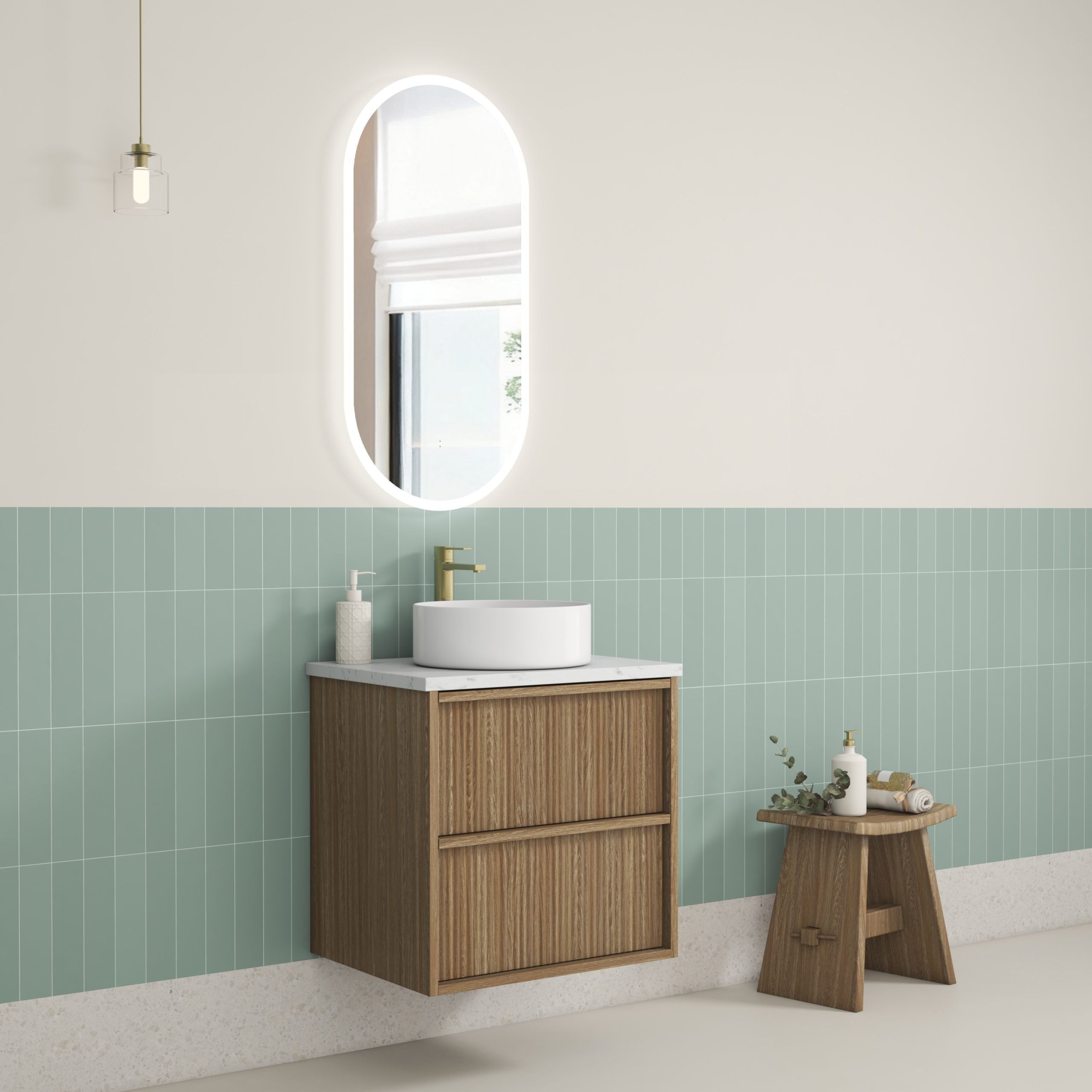 Venetta Fluted Framed Wall Hung Harvest Oak Vanity - Neche Interiors