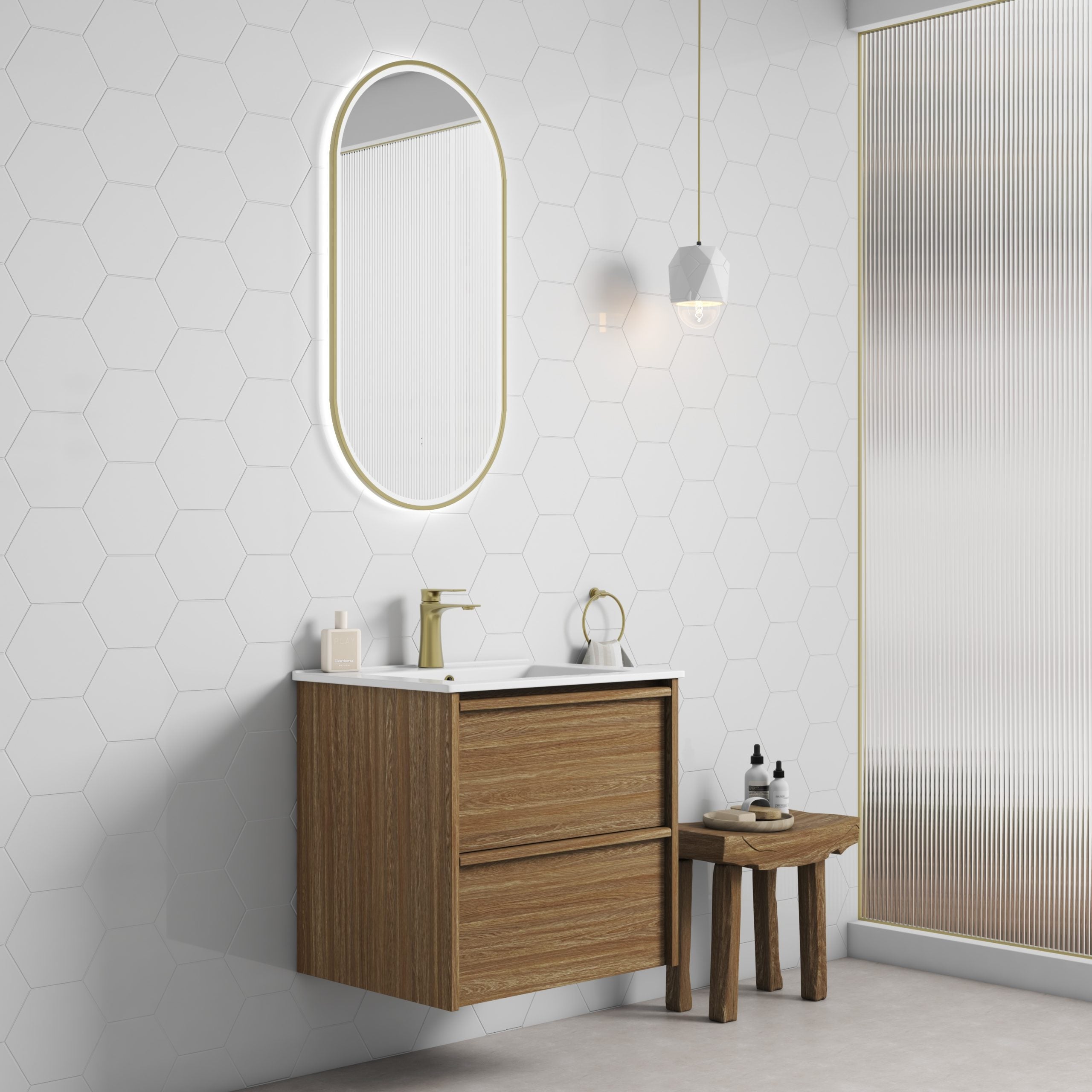 Venetta Framed Wall Hung Harvest Oak Vanity - Neche Interiors