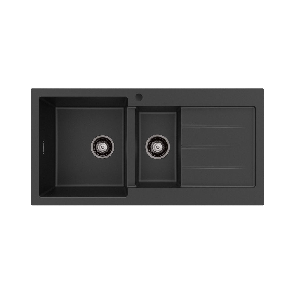 Kuro Granite 32L/14L Double Kitchen Sink With Drainer