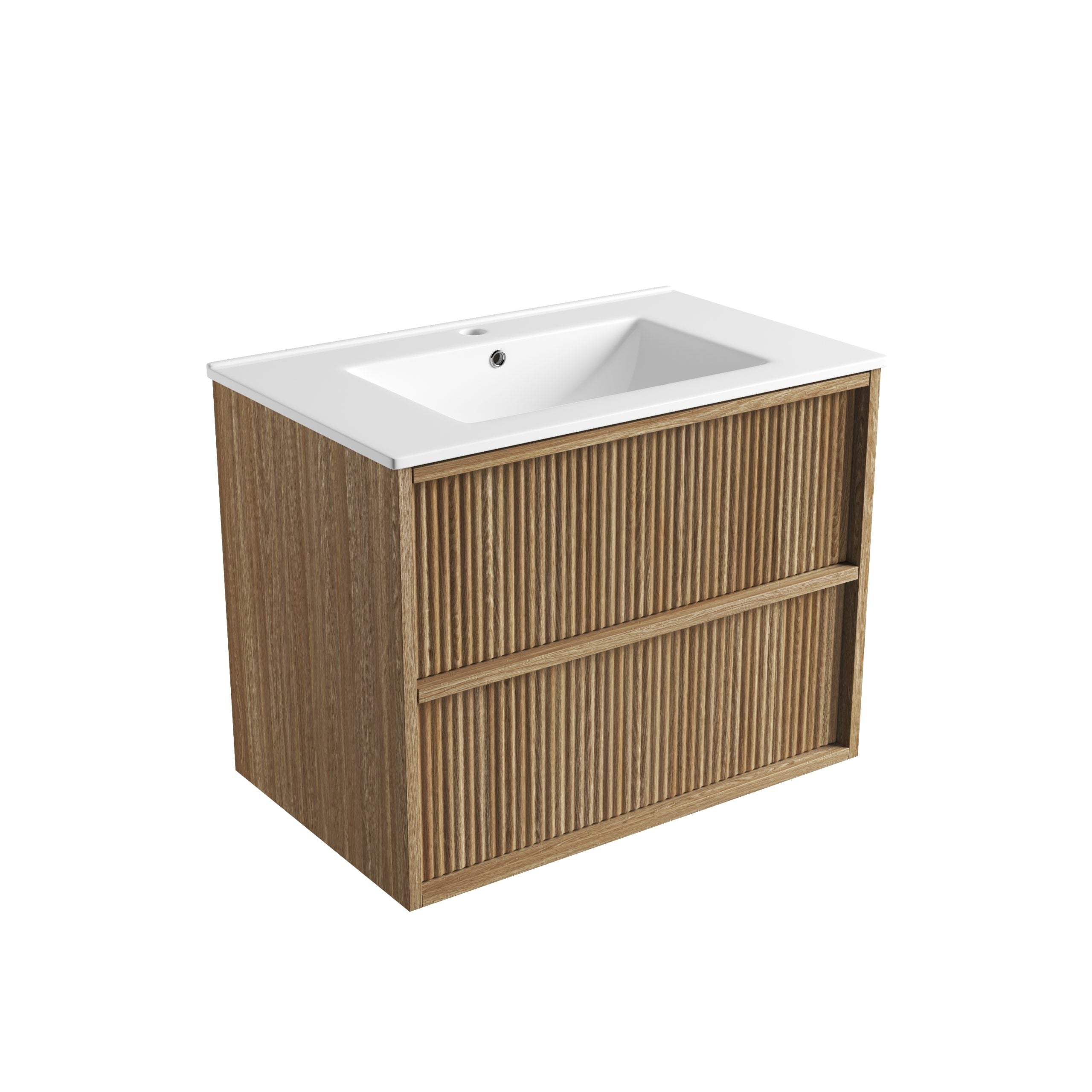 Venetta Fluted Framed Wall Hung Harvest Oak Vanity - Neche Interiors