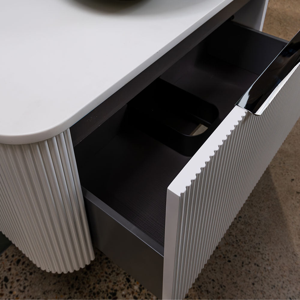 Minka Curved Satin White Cabinet