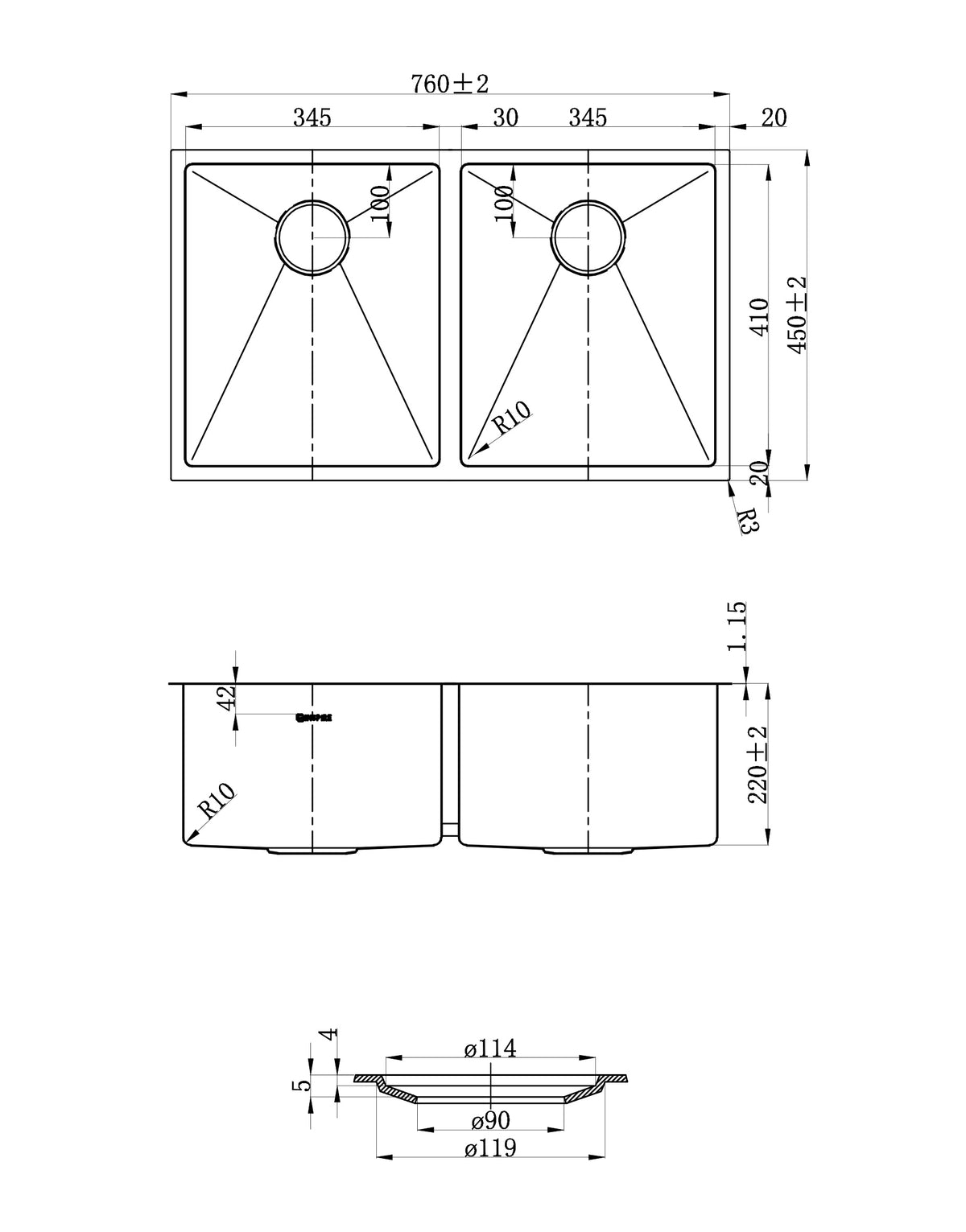 Arte Sink 76D 760x450x220 Gun Metal — view 4