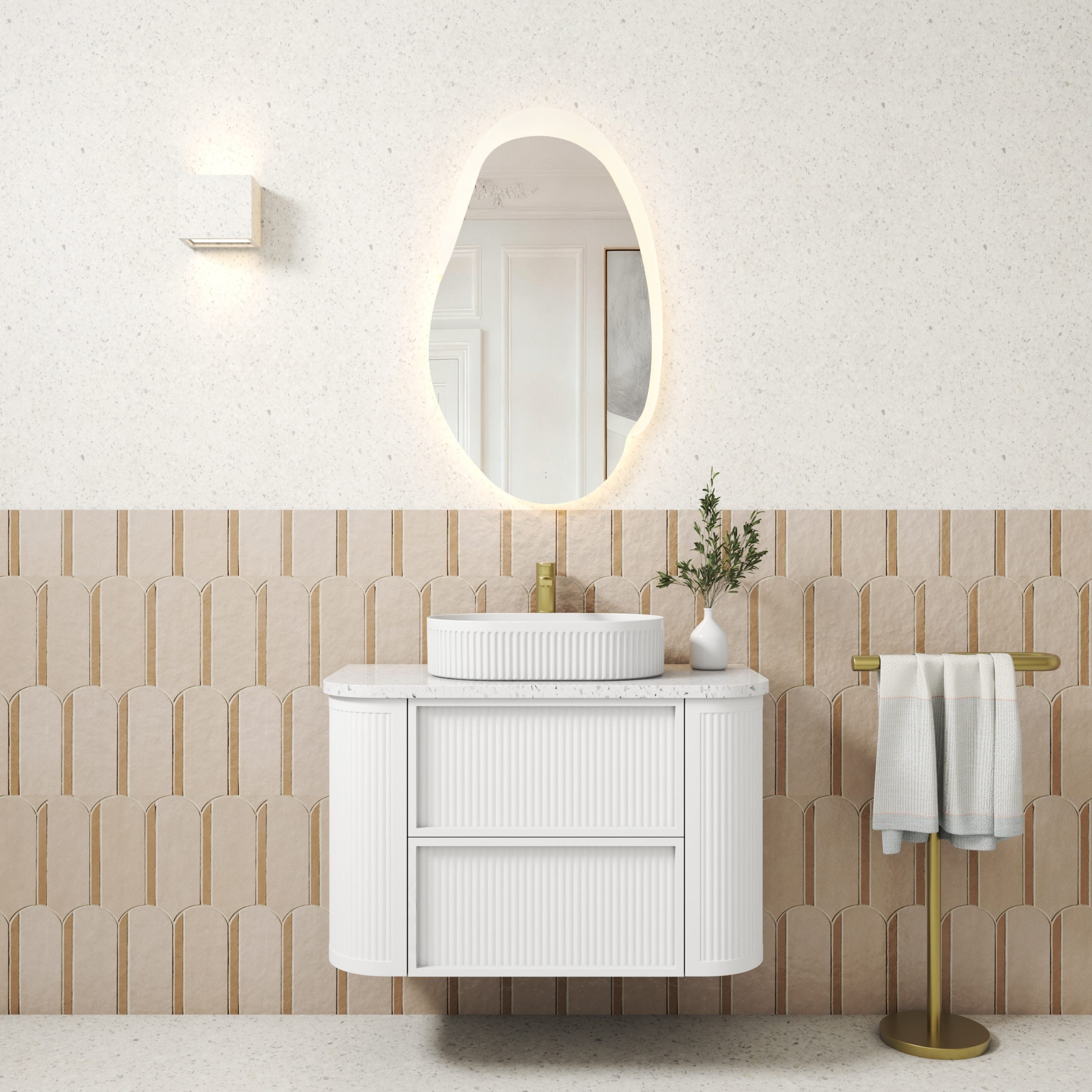 Ramee Matte White Fluted Wall Hung Vanity - Neche Interiors
