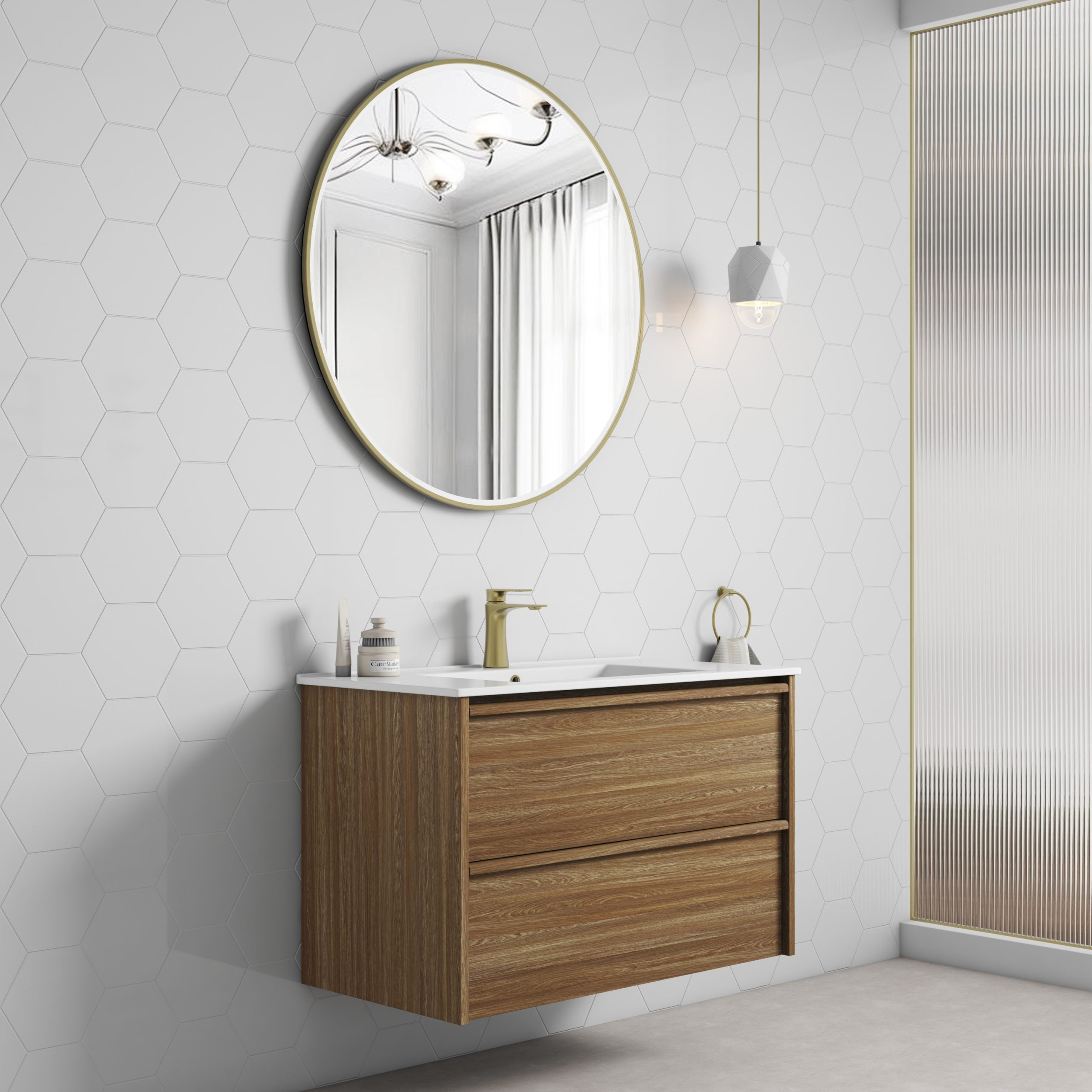 Venetta Framed Wall Hung Harvest Oak Vanity - Neche Interiors