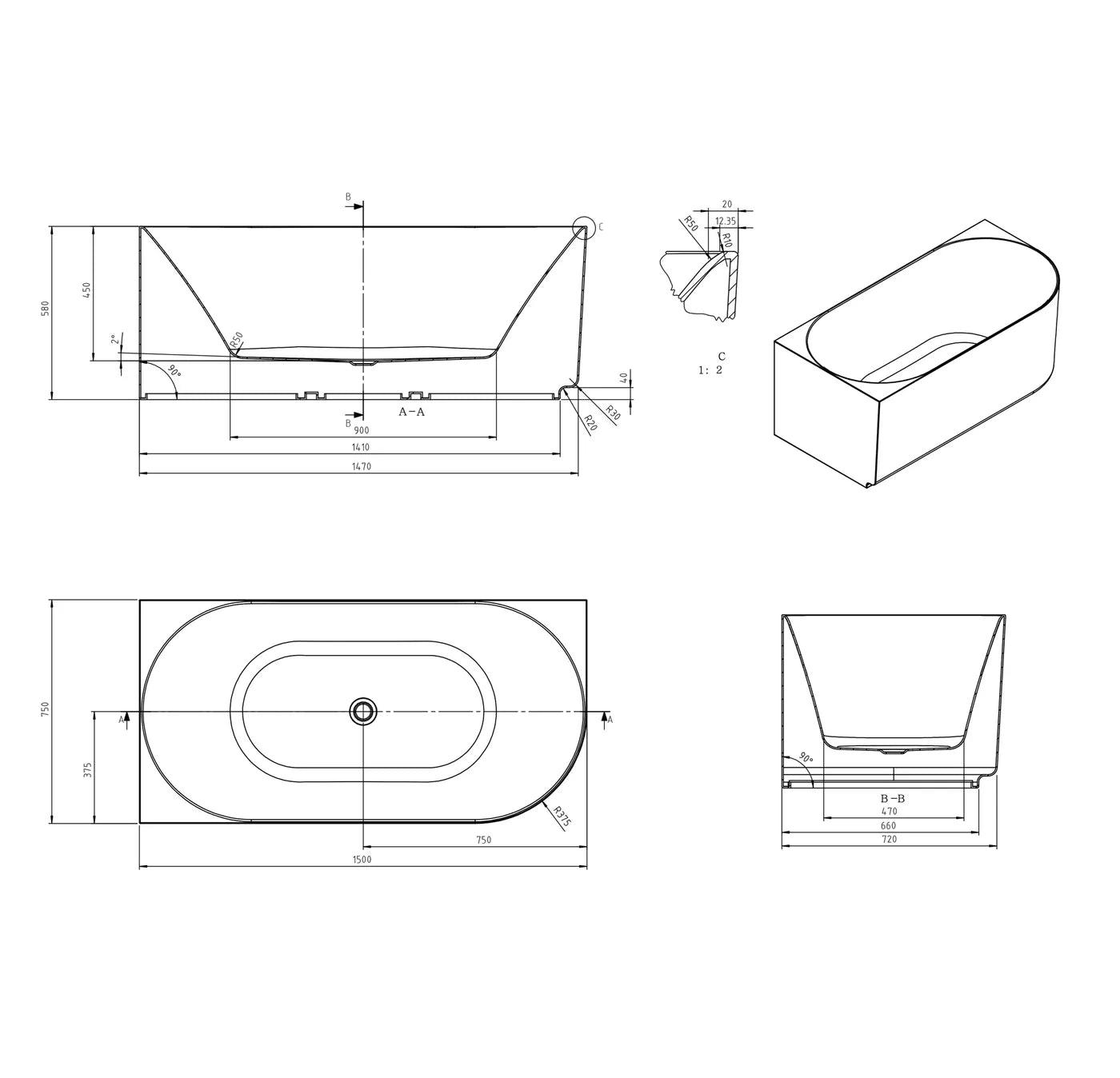 Celine Corner Bath with Overflow