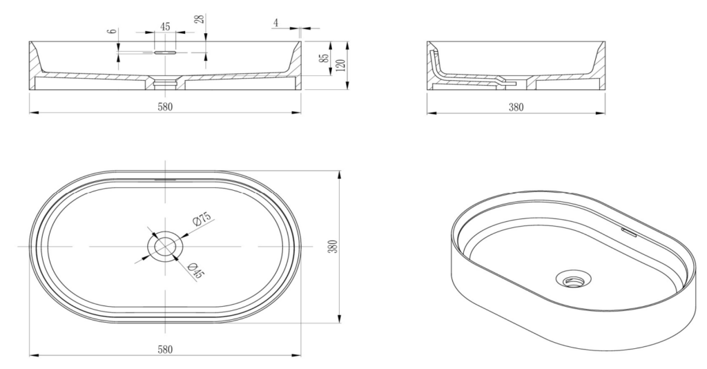 Idra 580 Oval Solid Surface Counter Top Basin - Neche Interiors