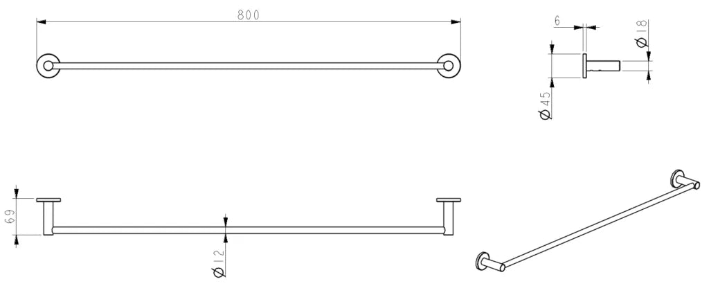Mica Single Towel Rail - 800mm