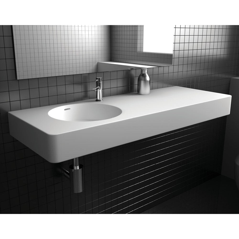 Encanto Solid Surface Wall Basin, Left-Hand Bowl, 1 Tap Hole