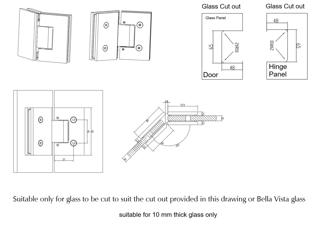 Shower Screen Hinge 135 Degrees - Neche Interiors