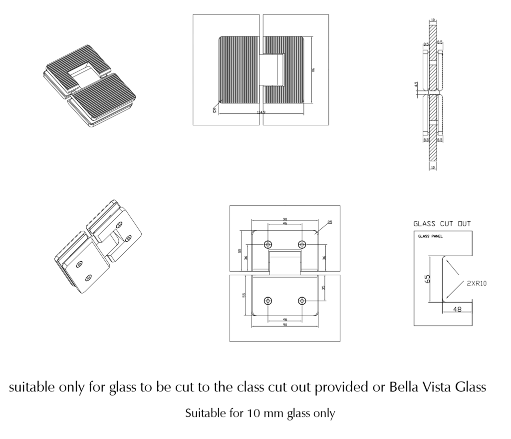 Shower Screen Hinge - Fluted - Glass To Glass - Neche Interiors