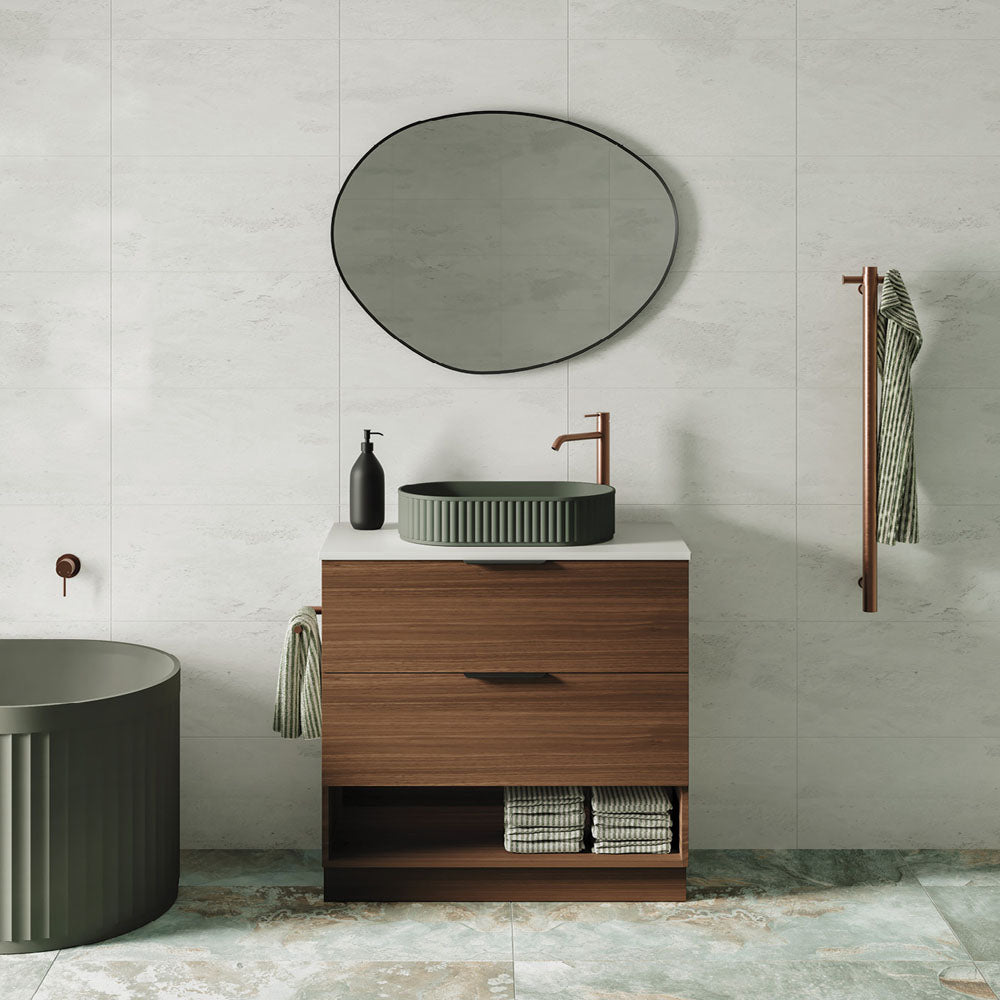Pebble Matte Black Asymmetrical Framed Mirror